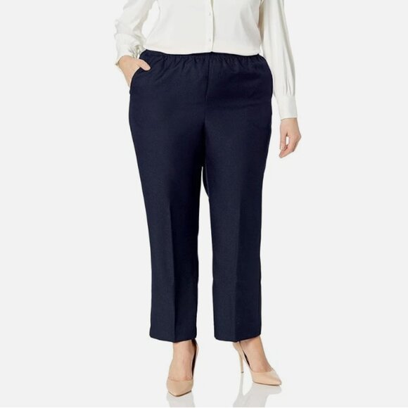 Alfred Dunner Womens Pant Plus Size Poly Proportioned Short Length Navy 22W - Picture 1 of 8